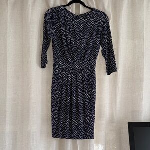 Tart Geometric Navy and White Long Sleeve Dress